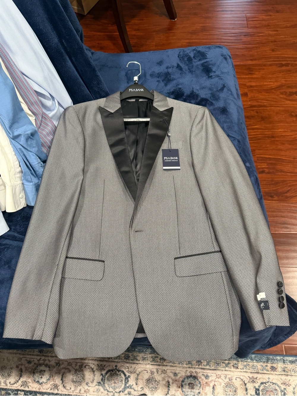 Men's silver Textured dinner jacket with Black Satin Lapel